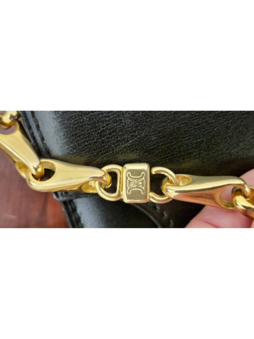 Vintage Celine Paris Black Leather Chain Shoulder Bag France Gold Hardware Rare - Picture 10 of 16